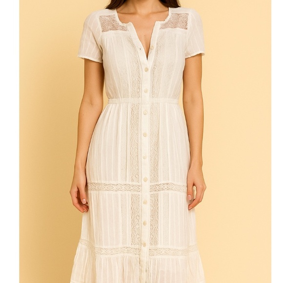 AMERICAN EAGLE WOMEN WHITE LACE SHORT-SLEEVE MIDI DRESS Boho lace top SZ SM - Picture 10 of 10